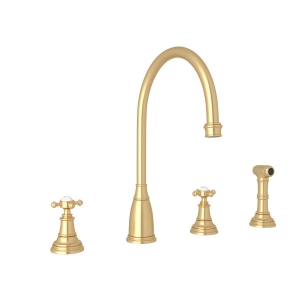 Perrin & Rowe® U.4735X-SEG-2 Georgian Era Kitchen Faucet Edwardian Single Hole, 1.8 gpm Flow Rate, Satin English Gold