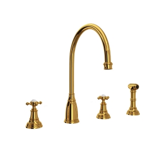 Perrin & Rowe® U.4735X-ULB-2 Georgian Era Kitchen Faucet Edwardian Single Hole, 1.8 gpm Flow Rate, Unlacquered Brass