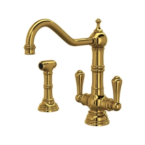 Perrin & Rowe® U.4766ULB-2 Edwardian Kitchen Faucet Single Hole, 1.8 gpm, Unlacquered Brass
