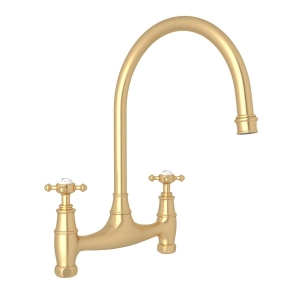 Perrin & Rowe® U.4790X-SEG-2 Georgian Era Bridge Kitchen Faucet Edwardian Georgian, 1.8 gpm Flow Rate, Satin English Gold
