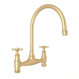 Perrin & Rowe® U.4790X-SEG-2 Georgian Era Bridge Kitchen Faucet Edwardian Georgian, 1.8 gpm Flow Rate, Satin English Gold