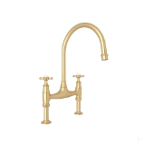 Perrin & Rowe® U.4790X-SEG-2 Georgian Era Bridge Kitchen Faucet Edwardian Georgian, 1.8 gpm Flow Rate, Satin English Gold