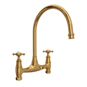 Perrin & Rowe® U.4790X-ULB-2 Georgian Era Bridge Kitchen Faucet Edwardian Georgian, 16 gpm, Unlacquered Brass