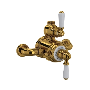 Perrin & Rowe® U.5550L-ULB Edwardian™ 3/4" Exposed Therm Valve With Volume And Temperature Control, Unlacquered Brass