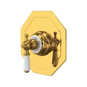 Perrin & Rowe® U.5585L-ULB/TO Edwardian™ 3/4" Octagonal Thermostatic Trim Without Volume Control, Unlacquered Brass