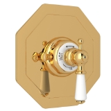 Perrin & Rowe® U.5585L-ULB/TO Edwardian™ 3/4" Octagonal Thermostatic Trim Without Volume Control, Unlacquered Brass
