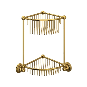 Perrin & Rowe® U.6959ULB Two Tier Corner Basket, Unlacquered Brass