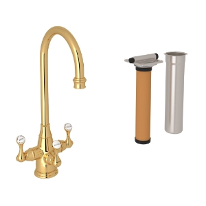 Perrin & Rowe® U.KIT1220LS-EG-2 Food Prep Faucet Single Hole, Georgian Era, English Gold, 3 Handles, 1.5 gpm Flow Rate