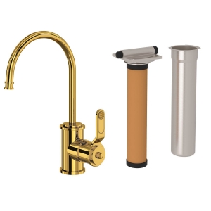 Perrin & Rowe® U.KIT1633HT-ULB-2 Armstrong C-Spout Filter Faucet Kitchen, 1.5 gpm Flow Rate, Unlacquered Brass