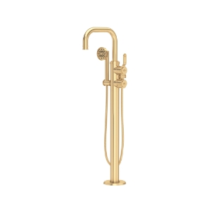 Perrin & Rowe® U.TAR05F1HTSEG Armstrong™ Single Hole Floor Mount Tub Filler Trim With U-Spout, Satin English Gold