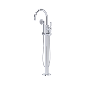 Perrin & Rowe® U.TAR06F1HTAPC Armstrong™ Single Hole Floor Mount Tub Filler Trim With C-Spout, Polished Chrome