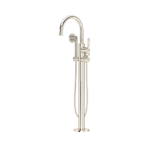 Perrin & Rowe® U.TAR06F1HTPN Armstrong™ Single Hole Floor Mount Tub Filler Trim With C-Spout, Polished Nickel