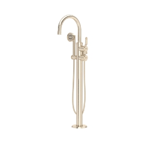 Perrin & Rowe® U.TAR06F1HTSTN Armstrong™ Single Hole Floor Mount Tub Filler Trim With C-Spout, Satin Nickel