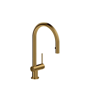 RIOBEL AZ101BG Azure Pulldown Kitchen Faucet Bridge, 1.8 gpm Flow Rate, High-Arc Spout, Gold, 1 Handle, 1 Faucet Hole