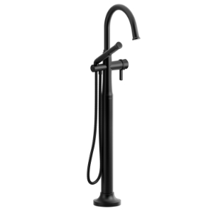 Riobel® TMMRD39JBK Momenti™ Thermostatic Single Hole Floor Mount Tub Filler Trim With C-Spout, Black