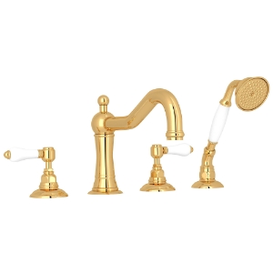 Rohl® A1404LPULB Acqui® 4-Hole Deck Mount Tub Filler, Unlacquered Brass