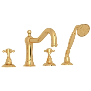 Rohl® A1404XMULB Acqui® 4-Hole Deck Mount Tub Filler, Unlacquered Brass
