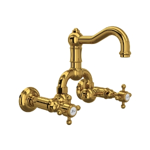 Rohl® A1418XMULB-2 Acqui® Wall Mount Bridge Lavatory Faucet With Column Spout, Unlacquered Brass