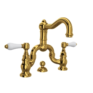 Rohl® A1419LPULB-2 Acqui® Bridge Lavatory Faucet, Unlacquered Brass