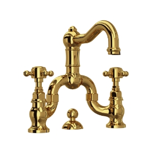 Rohl® A1419XMULB-2 Acqui® Bridge Lavatory Faucet, Unlacquered Brass