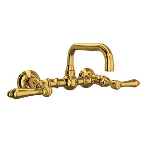 Rohl® A1423LMULB-2 Acqui® Wall Mount Bridge Lavatory Faucet With U-Spout, Unlacquered Brass