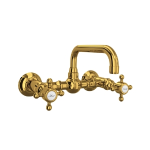 Rohl® A1423XMULB-2 Acqui® Wall Mount Bridge Lavatory Faucet With U-Spout, Unlacquered Brass