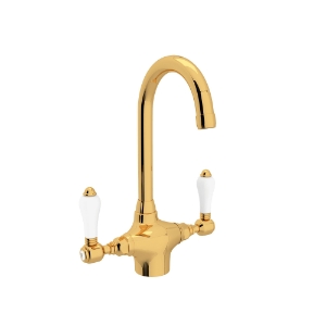 Rohl® A1667LPULB-2 Traditional Bar/Food Prep Faucet, San Julio®, Unlacquered Brass, 2 Handles, 1.5 gpm Flow Rate