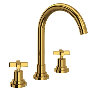 Rohl® A2208XMULB-2 Lombardia® Widespread Lavatory Faucet With C-Spout, Unlacquered Brass