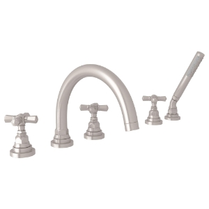 Rohl® A2314XMSTN San Giovanni™ 5-Hole Deck Mount Tub Filler, Satin Nickel