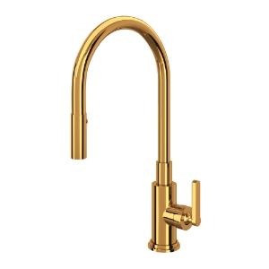 Rohl® A3430LMIB-2 Lombardia Modern High Arc Dual-Function Kitchen Faucet, 1.8 gpm Flow Rate, Italian Brass, 1 Faucet Hole