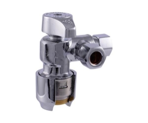 Sharkbite® UR25558 1/4 Turn Dual Outlet Angle Stop, 1/2 x 3/8 x 3/8 in Nominal, Push-to-Connect End Style, 125 psi Pressure, Lead-Free DZR Brass Body