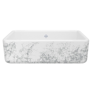 Shaws® RC3318WHMTSI Lancaster™ 33" Single Bowl Farmhouse Apron Front Fireclay Kitchen Sink With Metallic Design, Metallic Silver