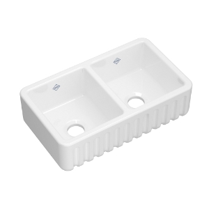 Shaws® RB3118WH 31 in Ribchester Double Bowl Apron Front Fireclay Kitchen Sink, White (WH)