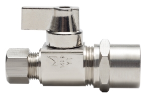 Sioux Chief 129-G2V1C 1/4 Turn Straight Supply Stop, 1/2 x 3/8 in Nominal, CPVC x Compression, Brass Body, Nickel Plated