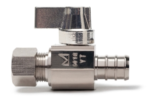 Sioux Chief 129-G2X0C 1/4 Turn Straight Supply Stop, 1/2 x 1/4 in Nominal, F1807 PEX Crimp™ x Compression, Brass Body, Nickel Plated