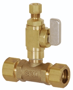 Sioux Chief Add-A-Line™ 601-G20CV Slip Valve Tee, 5/8 x 1/4 in Nominal, Compression End Style, Brass Body, Full Port