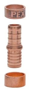 Sioux Chief 645X2GPK2 1-Piece Straight Coupling With Crimp Ring, 1/2 in Nominal, F1807 PowerPEX® Crimp™ x F1380 Polybutylene End Style, Copper
