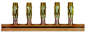 Sioux Chief BranchMaster™ 675-V20544 675 Manifold,) 1 in Male C x 1 in Male C Inlets x (5) 1/2 in MNPT/Female C Ball Valve Outlets, Copper