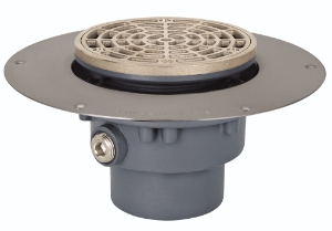 Sioux Chief Halo™ 822-3DNR Adjustable Floor Drain with Ring and Strainer, 3 in Outlet, Hub Connection, 5-1/2 in Grid, Ductile Iron Drain