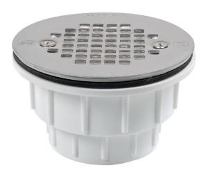 Sioux Chief 825-20P Shower Module Drain, 2 in PVC Hub - 4-1/4 in Round Strainer- with brass inserts for strainer