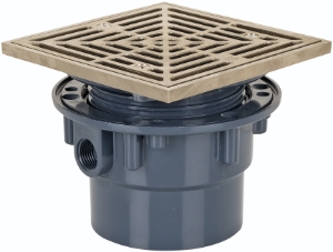 Sioux Chief 842-3PNQ Adjustable On-Grade Floor Drain, 3 in PVC Hub - 5-7/8 in Square Ring & Strainer, Hub Connection, PVC Drain