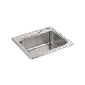 Sterling® 11405-3-NA Self-Rimming Kitchen Sink With SilentShield® Technology, Southhaven®, Satin, Rectangle Shape, 21 in L x 15-1/4 in W, 3 Faucet Holes, 25 in L x 22 in W x 8 in H, 20 ga Stainless Steel