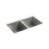 Sterling® 20024-PC-NA Equal Kitchen Sink With SilentShield® Technology, Ludington®, Satin, Rectangle Shape, 14-9/16 in Left, 14-9/16 in Right L x 16-9/16 in Left, 16-9/16 in Right W, 32 in L x 18-5/16 in W x 9-5/16 in H, 18 ga Stainless Steel