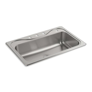 Sterling® F24912-4-NA Self-Rimming Kitchen Sink With SilentShield® Technology, Southhaven®, Luster Bowl/Satin Deck, 29-3/16 in L x 15-1/16 in W x 8 in D Bowl, 4 Faucet Holes, 33 in L x 22 in W x 8-5/16 in H, 20 ga Stainless Steel