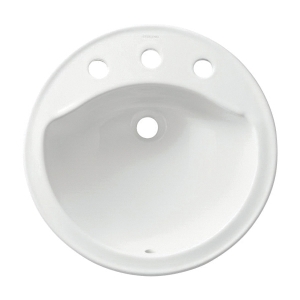 Sterling® 441908-0 Self-Rimming Bathroom Sink, Modesto, Round Shape, 8 in Faucet Hole Spacing, 19 in L x 19 in W x 8 in H, Drop-In Mount, Vitreous China, White