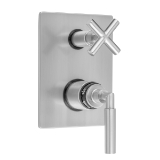 Jaclo® T7549-TRIM-SB Rectangle Plate with Hub Base Lever Thermostatic Valve with Hub Base Cross Built-in 2-Way Or 3-Way Diverter/Volume Controls, Satin Brass