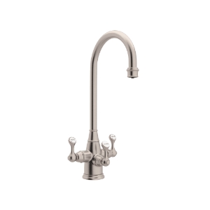 Perrin & Rowe® U.1220LS-STN-2 Food Prep Faucet Single Hole, Georgian Era, Satin Nickel, 3 Handles, 1.5 gpm Flow Rate