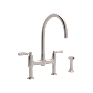 Perrin & Rowe® U.4273LS-STN-2 Holborn Bridge Kitchen Faucet Edwardian Georgian, 1.8 gpm Flow Rate, Satin Nickel