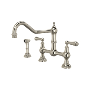 Perrin & Rowe U.4764L-PN-2 Edwardian Bridge Kitchen Faucet Georgian, 1.8 gpm Flow Rate, Satin Nickel