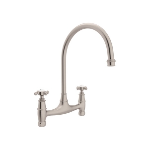 Perrin & Rowe U.4790X-STN-2 Georgian Era Bridge Kitchen Faucet Edwardian Georgian, 1.8 gpm Flow Rate, Nickel